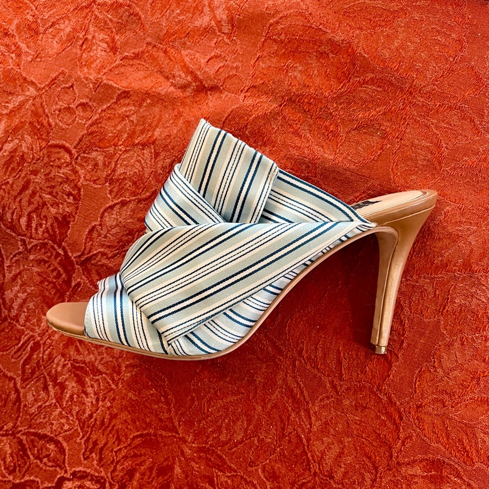 White House Black Market Aqua  Blue Striped Heels